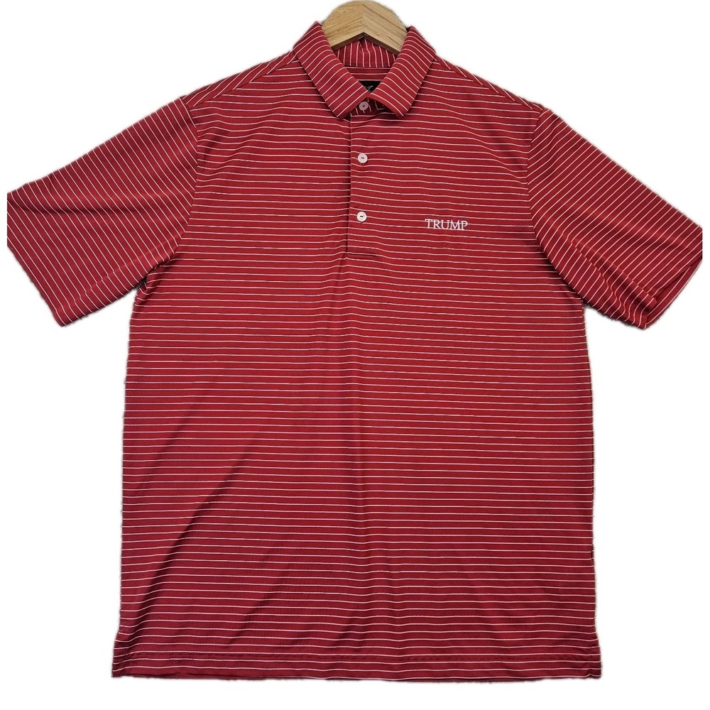 Trump Golf Polo Shirt Greg Norman Red White Striped Men's Small Play Dry - Picture 1 of 13